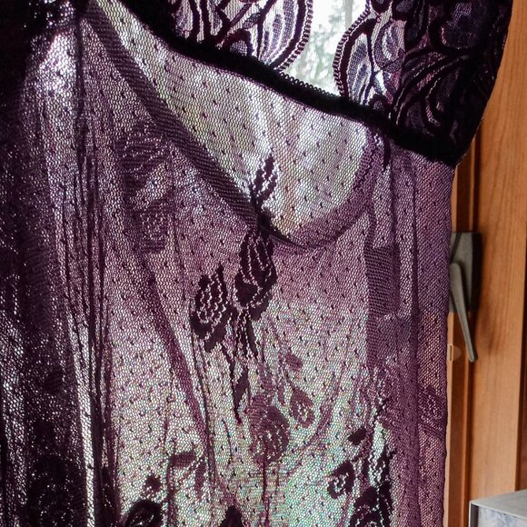 Frederick’s of Hollywood Lace Halter Chemise Purple Negligee Sexy Sheer Babydoll - Picture 3 of 15